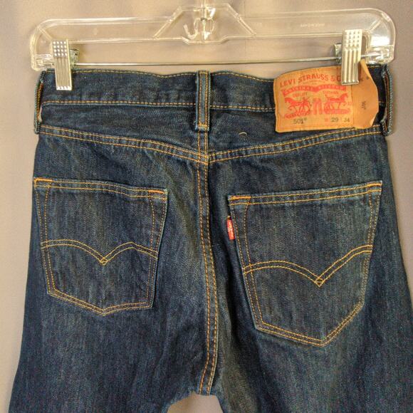 Levis 501 Jeans Mens 29x34 Blue Dark Wash Cotton Original Fit Button Fly - Picture 4 of 12